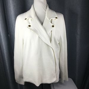 Chaps Women's Cream Front Zip Rib-Knit Moto Bomber Jacket Size XL